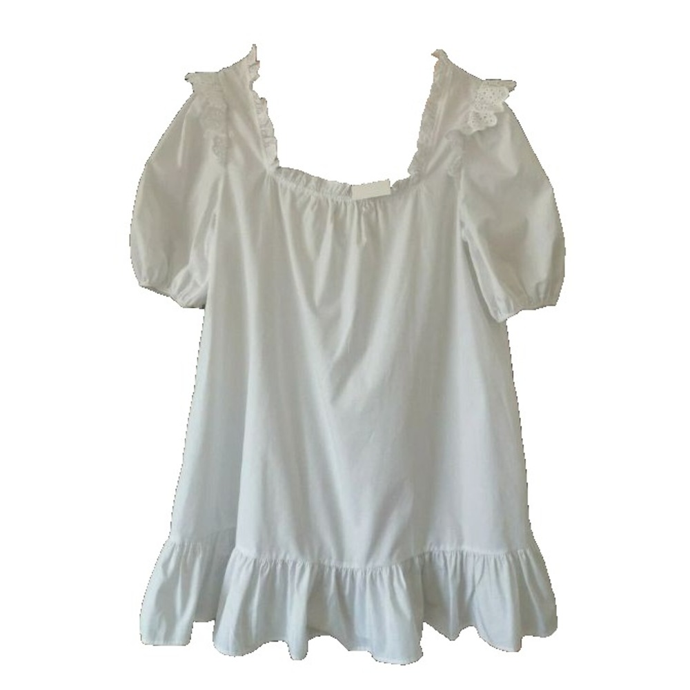 ZARA Dress sz L Short Ruffle Hem Poplin Cutwork Embroidery White Peasant